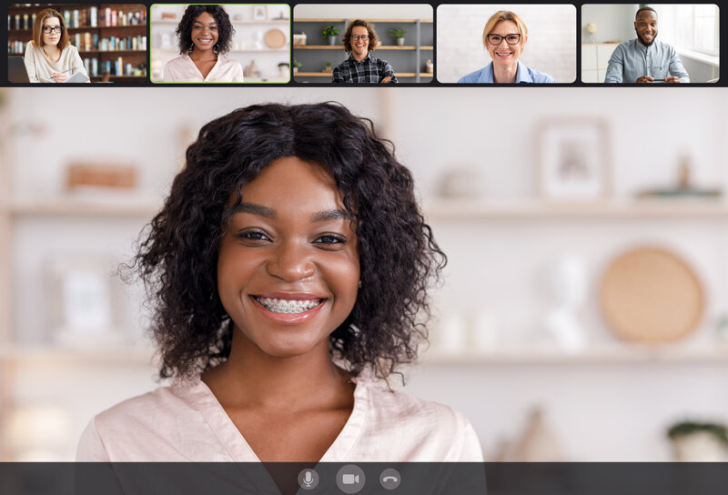 Happy young people making online videochat at home, screenshot